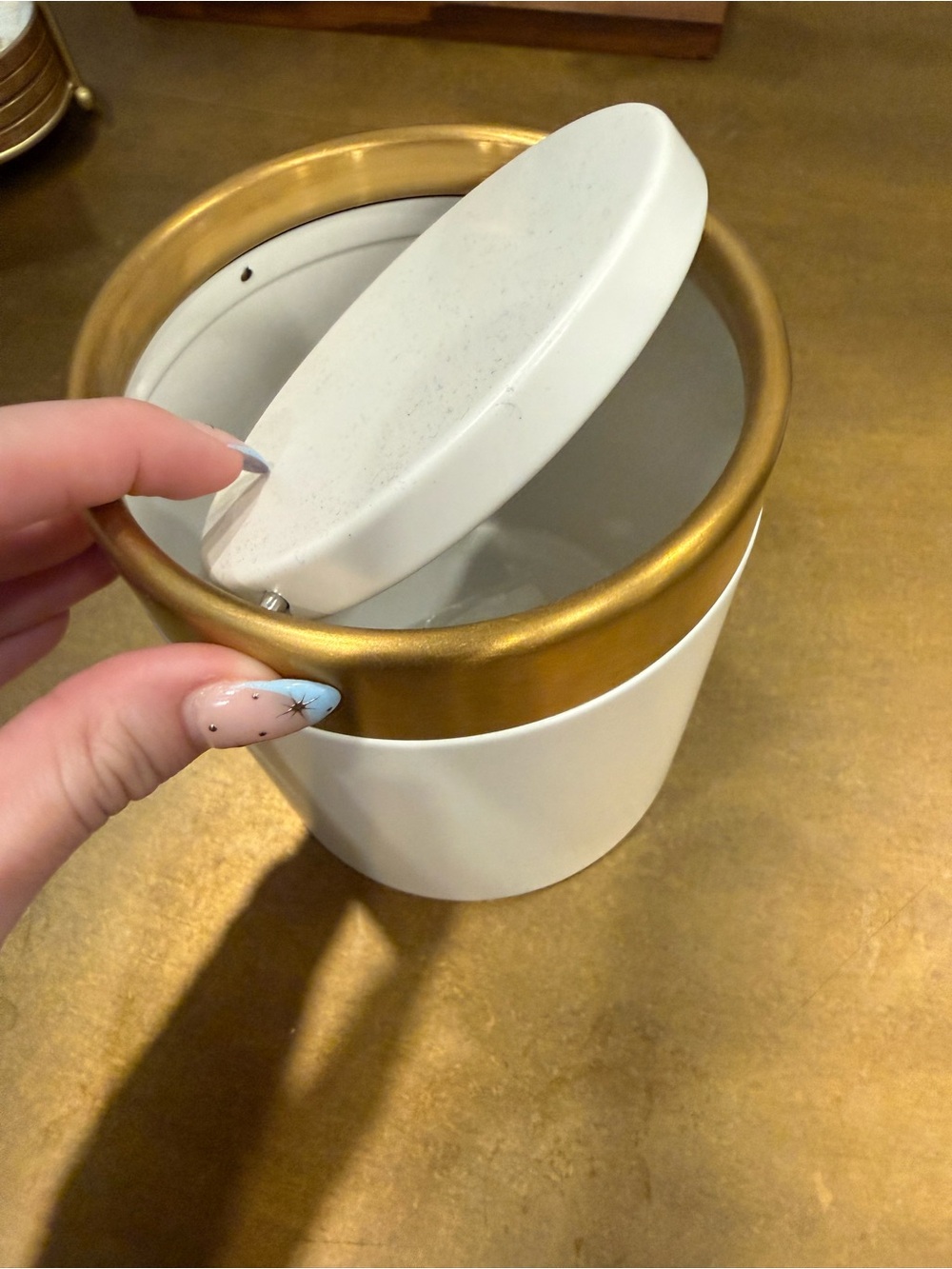 Vanity Mini Trash Can with Gold Rim